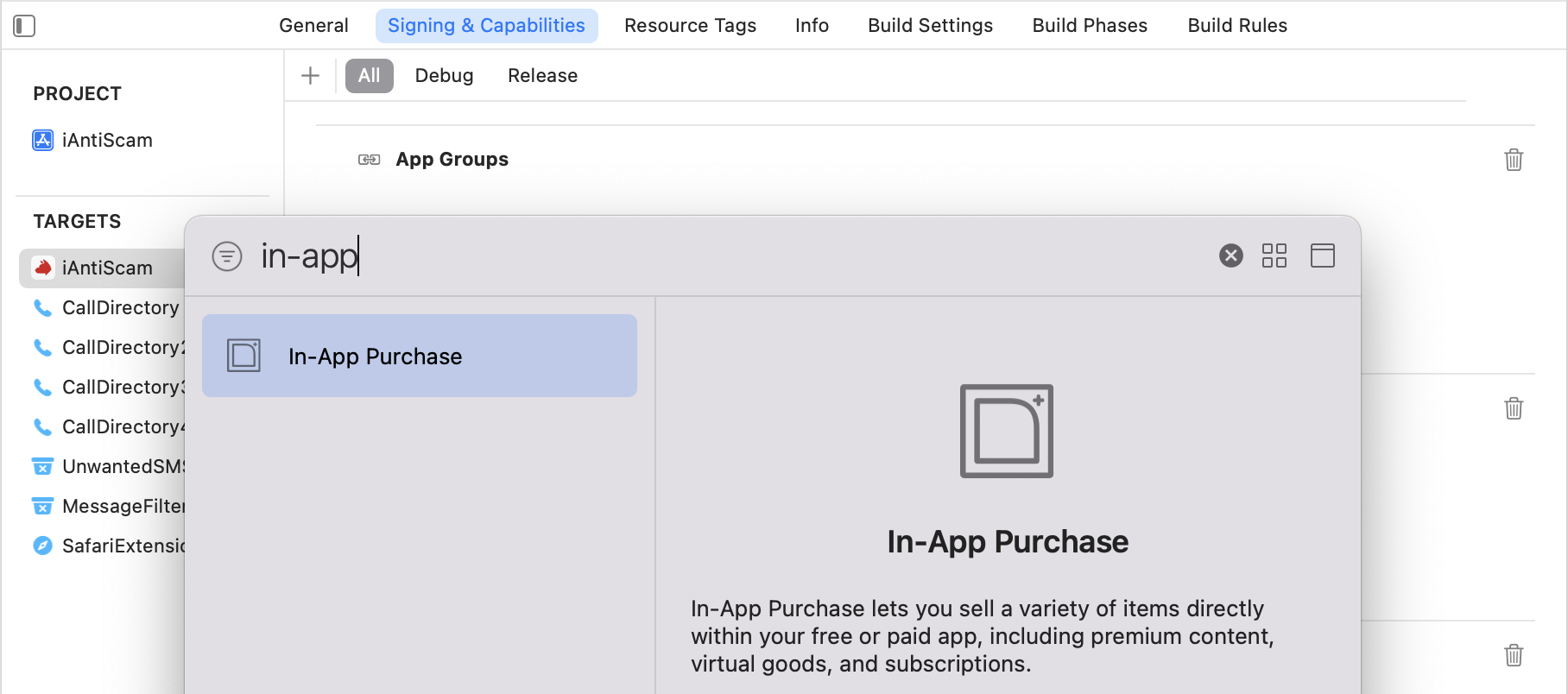 Add the in-app purchase capability